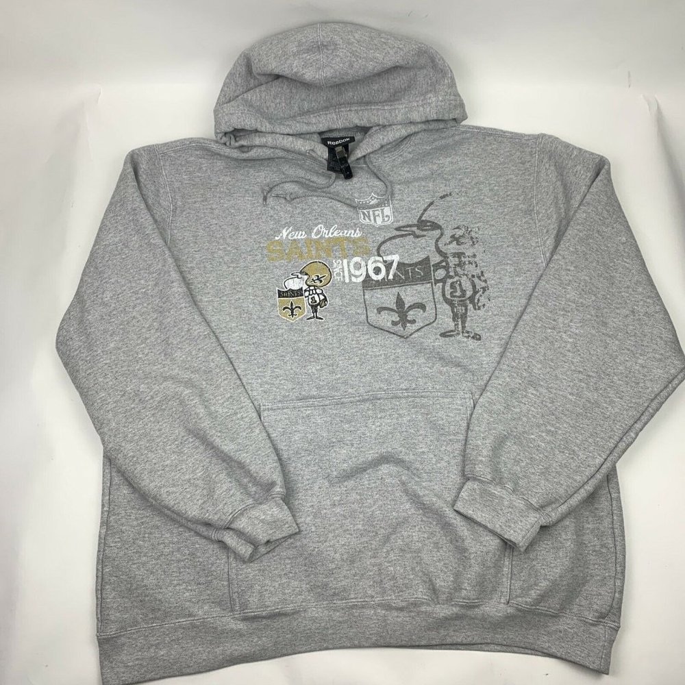 Reebok Gray NFL New Orleans Saints Reebok Pullover Hoodie Men XL